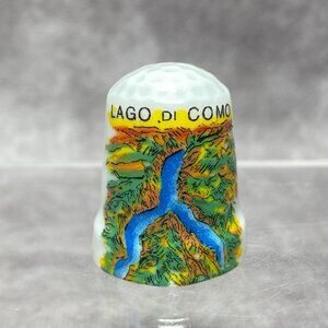 Lago Di Como Italy Souvenir Porcelain Thimble With Colorful Scenic Design